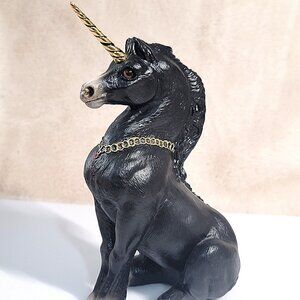 Vintage Windstone Editions Black Unicorn Signed Pena 89-Red Crystals H 7” Rare